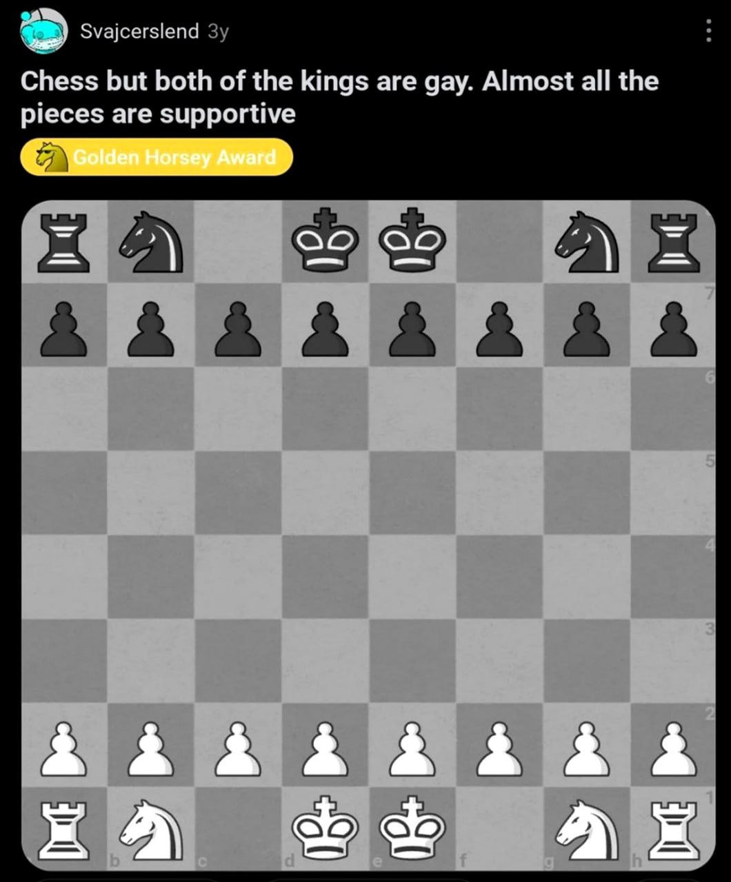 Chess but both of the kings are gay Шахматы, где оба короля — геи, а все фигуры их поддерживают