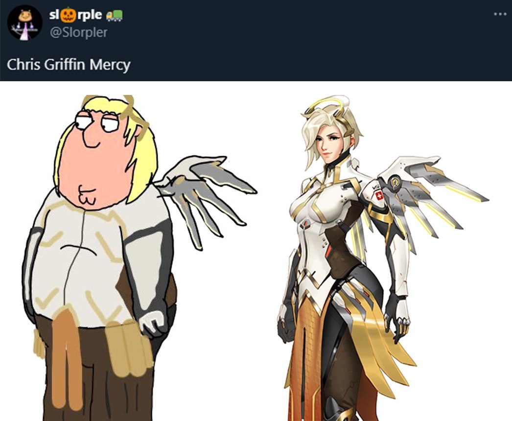 Крис Гриффин Мерси Мем с Крисом Гриффином в образе Мерси из Overwatch