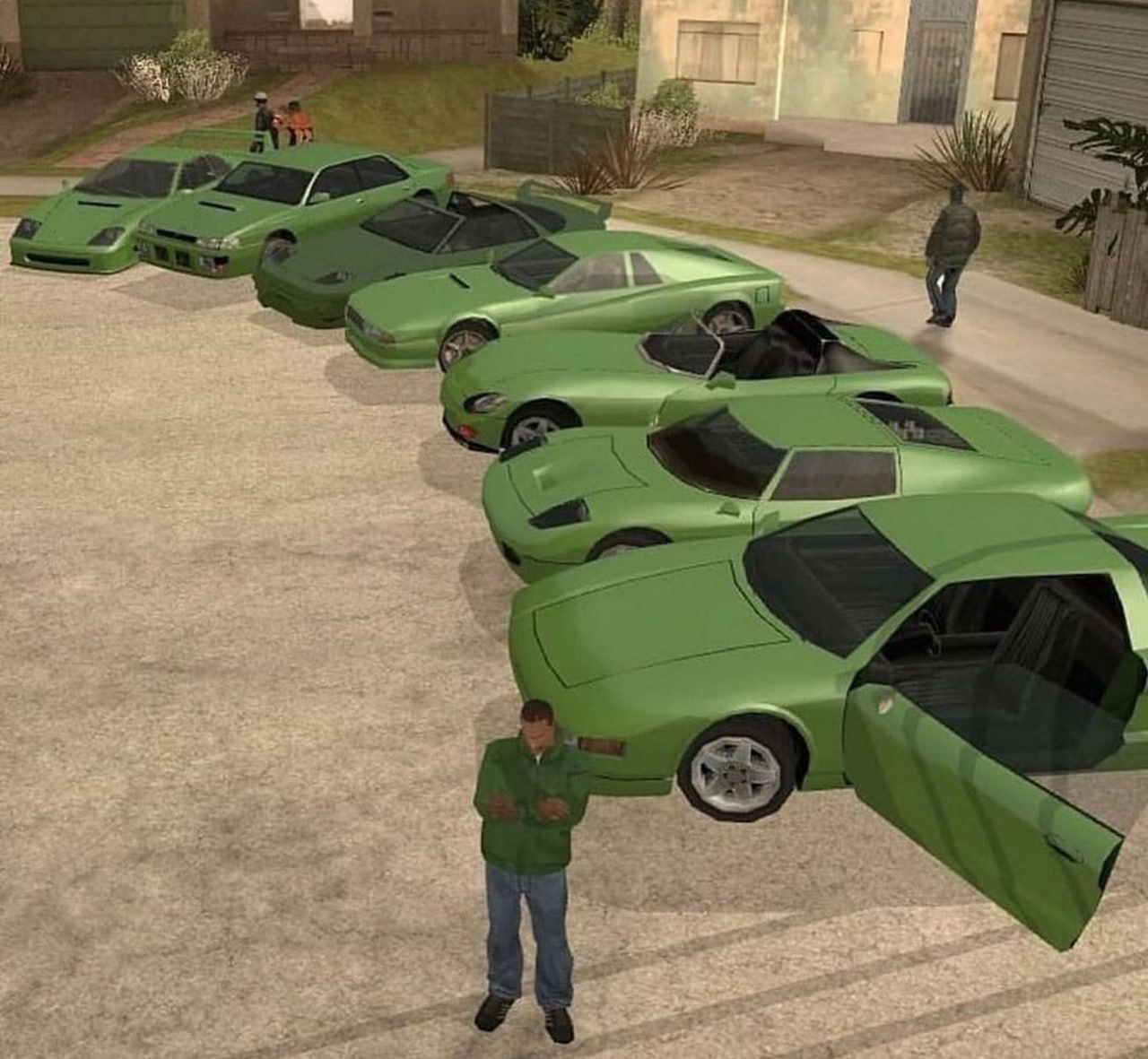 CJ и его любовь к зеленым машинам CJ и его коллекция зеленых машин из GTA: San Andreas
