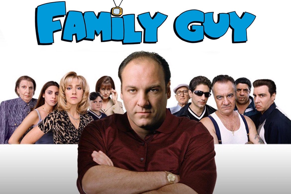 Клан Сопрано под надписью Family Guy Мем с персонажами сериала «Клан Сопрано» под надписью «Family Guy»