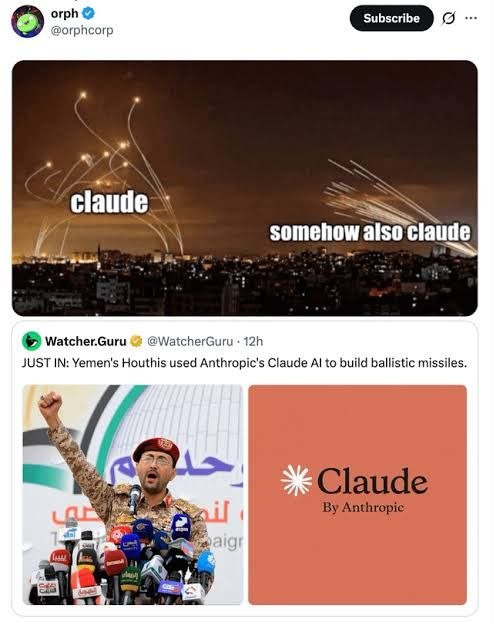 Шутка о том, что Claude якобы помог хуситам создать баллистические ракеты и каким-то образом связан с летящими над городом снарядами