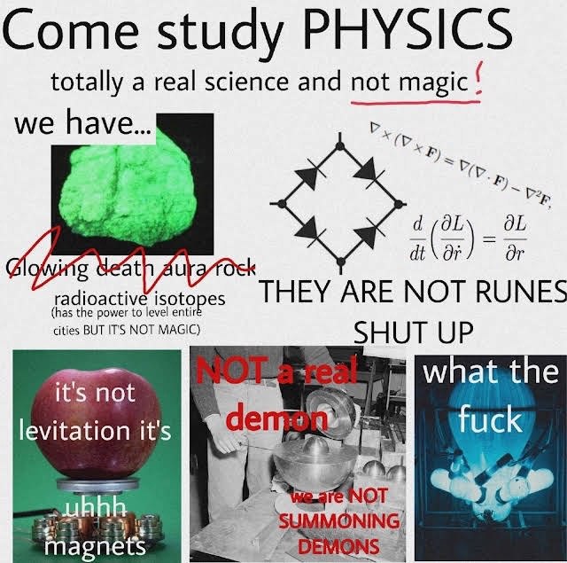Come study PHYSICS, not magic Мем про то, как физика – это настоящая наука, а не магия