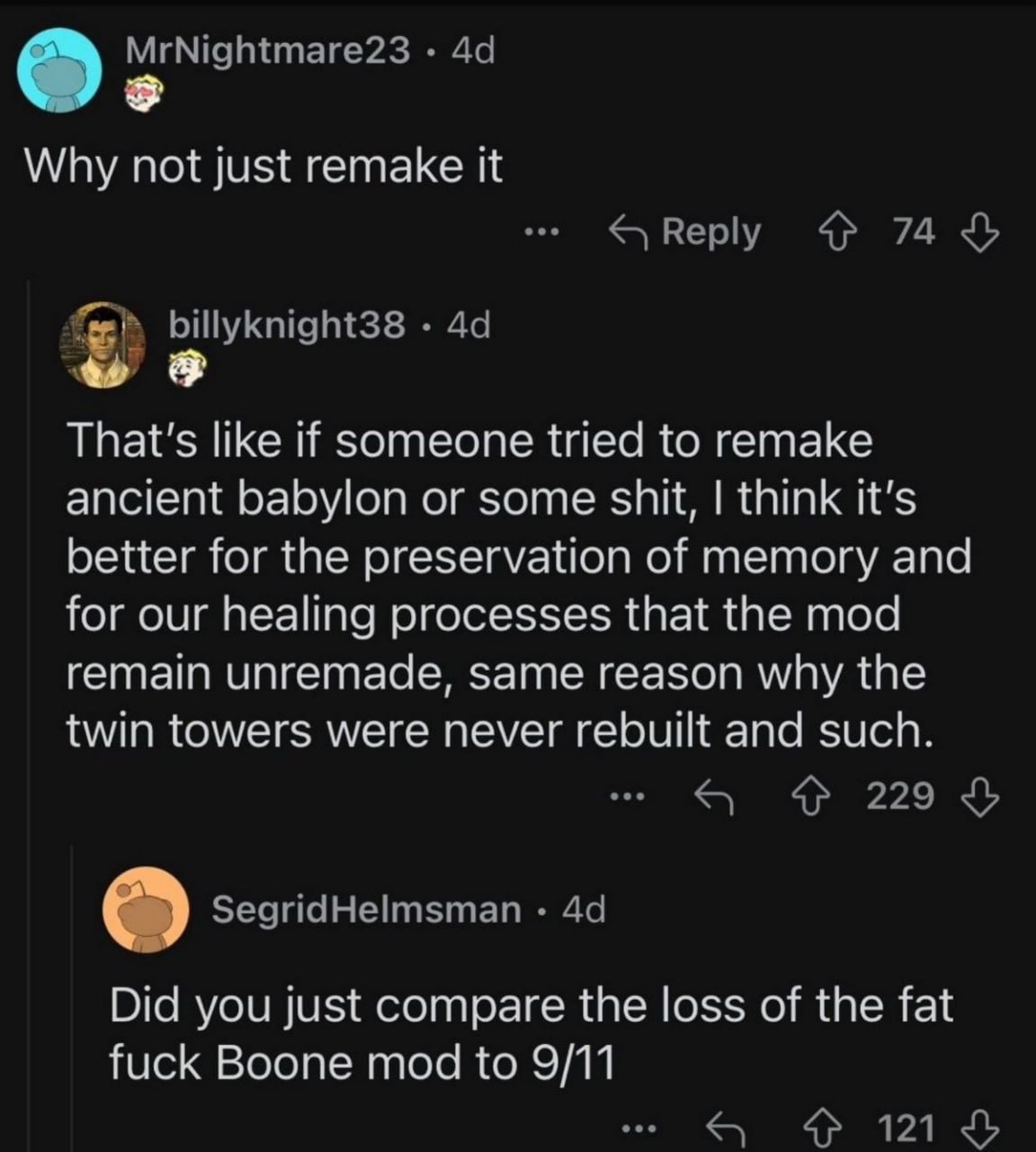 Did you just compare the loss of the fat fuck Boone mod to 9/11 Ты только что сравнил потерю мода с жирным ублюдком Буном с 11 сентября?