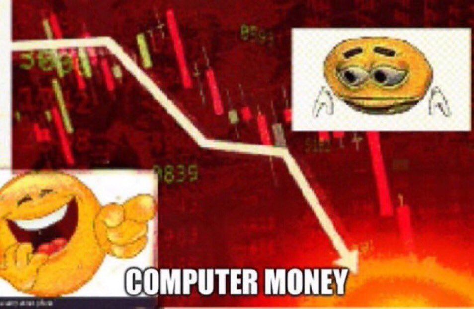 Computer money Мем "Компьютерные деньги" с падающим графиком и эмодзи