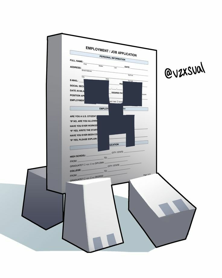 Крипер, собранный из формы Employment / Job Application, похож на лист с анкетой на работу.