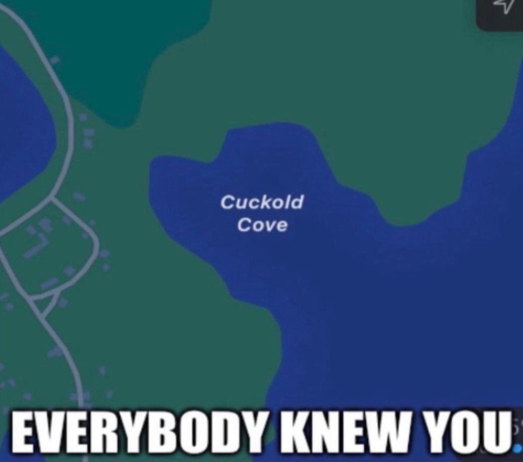 Cuckold Cove Everybody knew you Карта, на которой показан залив Куколд Коув, и надпись «Все знали тебя»