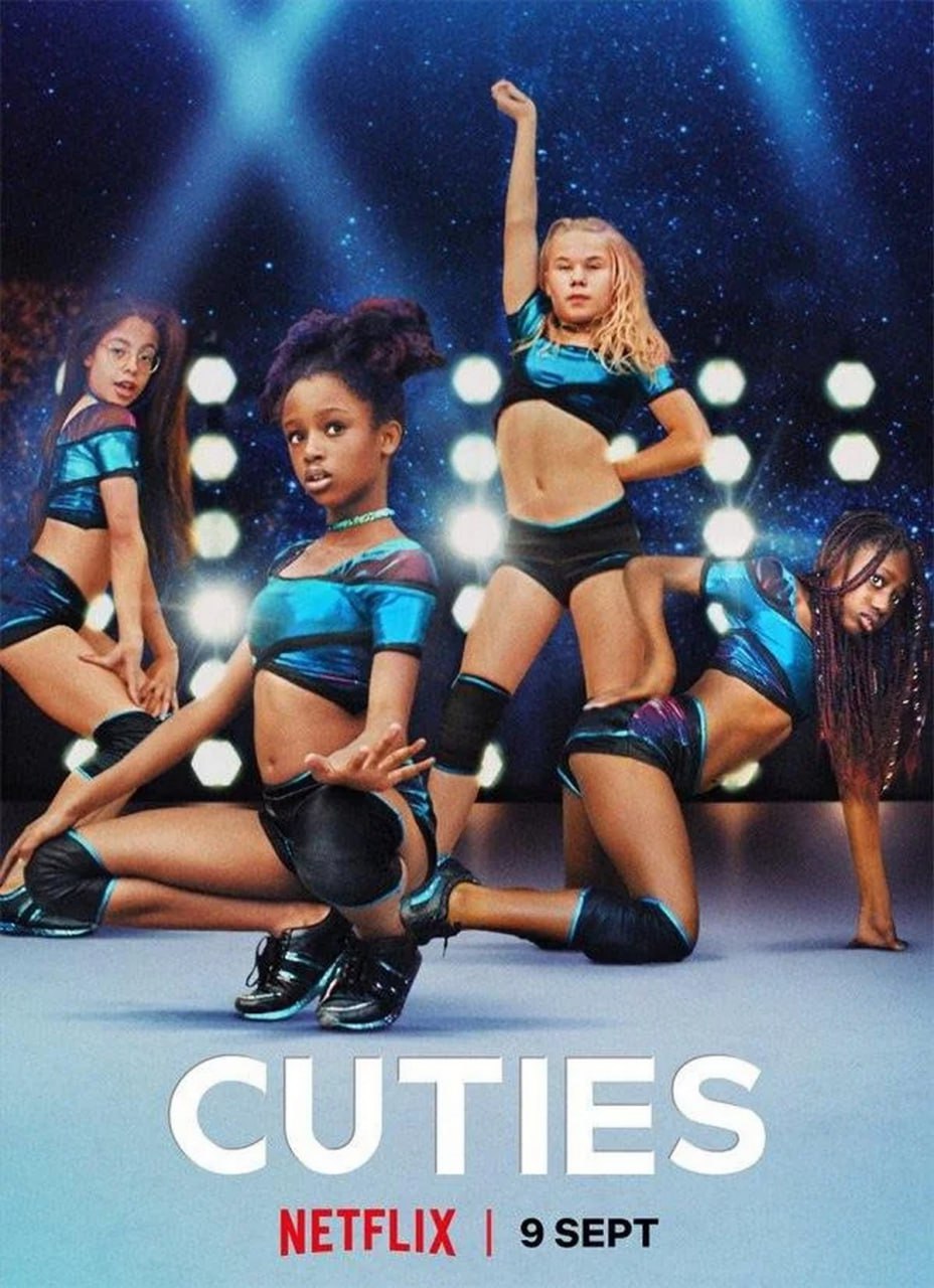 Постер фильма Милашки Cuties Постер фильма Netflix «Милашки» (Cuties), на котором изображены четыре девочки-подростка в танцевальных костюмах, позирующие на сцене