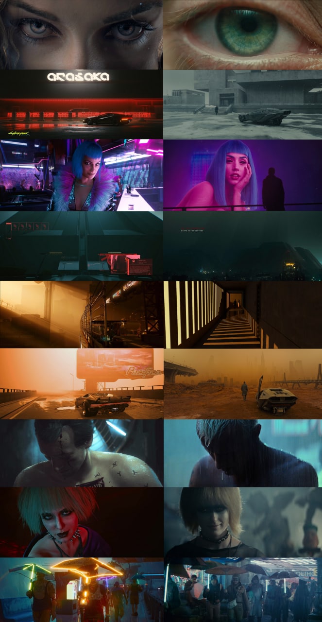 Сравнение Cyberpunk 2077 и Бегущего по лезвию Коллаж, сравнивающий визуальный стиль игры Cyberpunk 2077 и фильма Бегущий по лезвию.