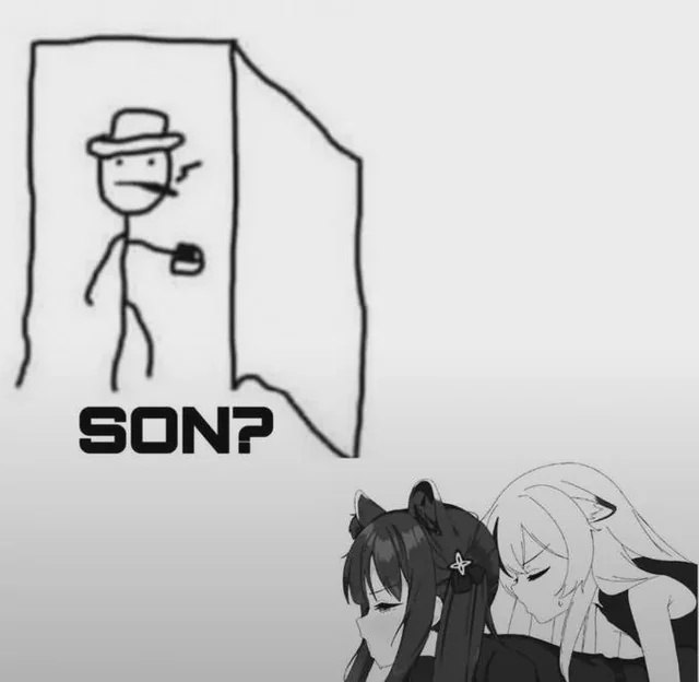 Отец заходит в комнату, где две девушки-аниме обнимаются, спрашивая: «СЫН?»