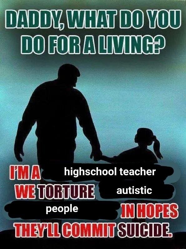 Мрачный мем с силуэтами отца и ребёнка и вопросом «Daddy, what do you do for a living?»