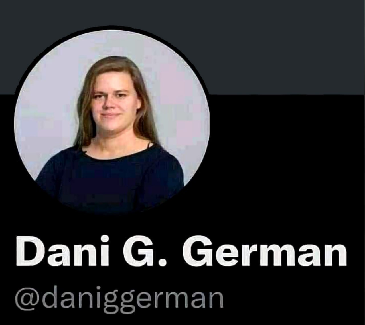 Dani G. German Скриншот профиля пользователя Dani G. German в социальной сети, чей никнейм вызывает неприличные ассоциации из-за опечатки.