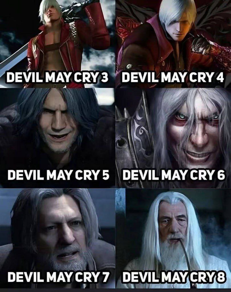 Старение Данте Старение Данте в серии игр Devil May Cry до того, как он становится Гендальфом.