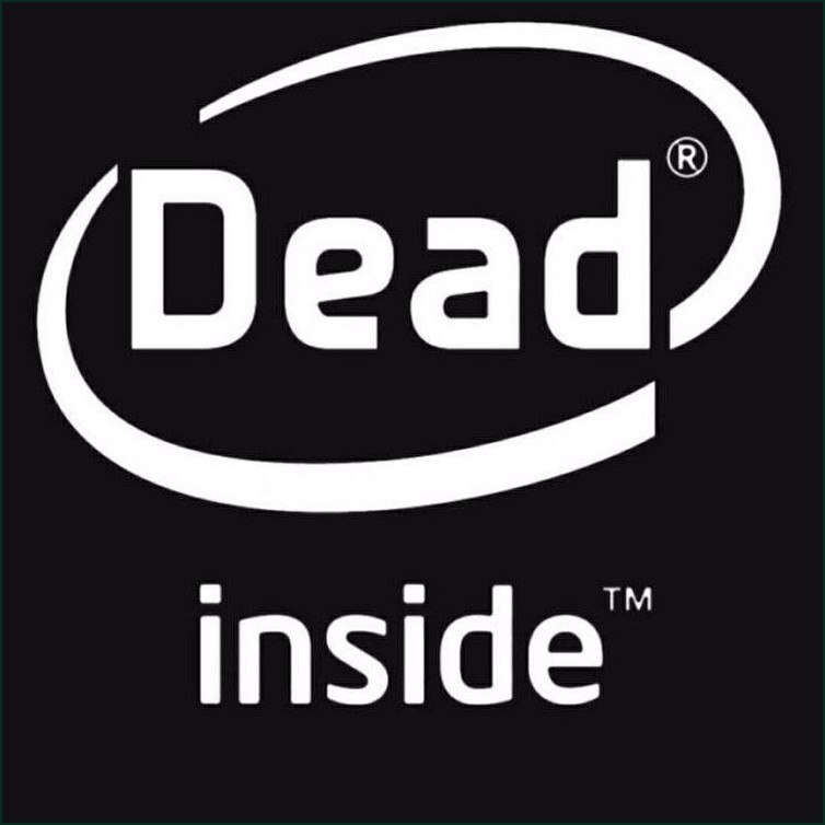Пародийный логотип с надписью «Dead inside» — «Мертв внутри», символизирующий апатию и эмоциональное выгорание.