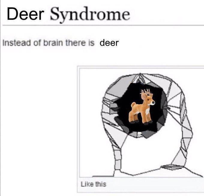 Шуточный медицинский рисунок «Deer Syndrome»: вместо мозга у человека находится маленький олень.