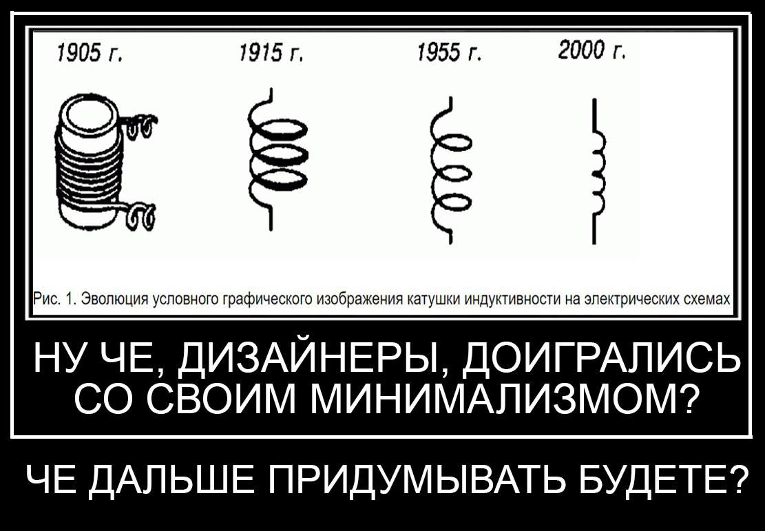 Дизайнеры доигрались с минимализмом Эволюция изображения катушки индуктивности и вопрос дизайнерам о минимализме