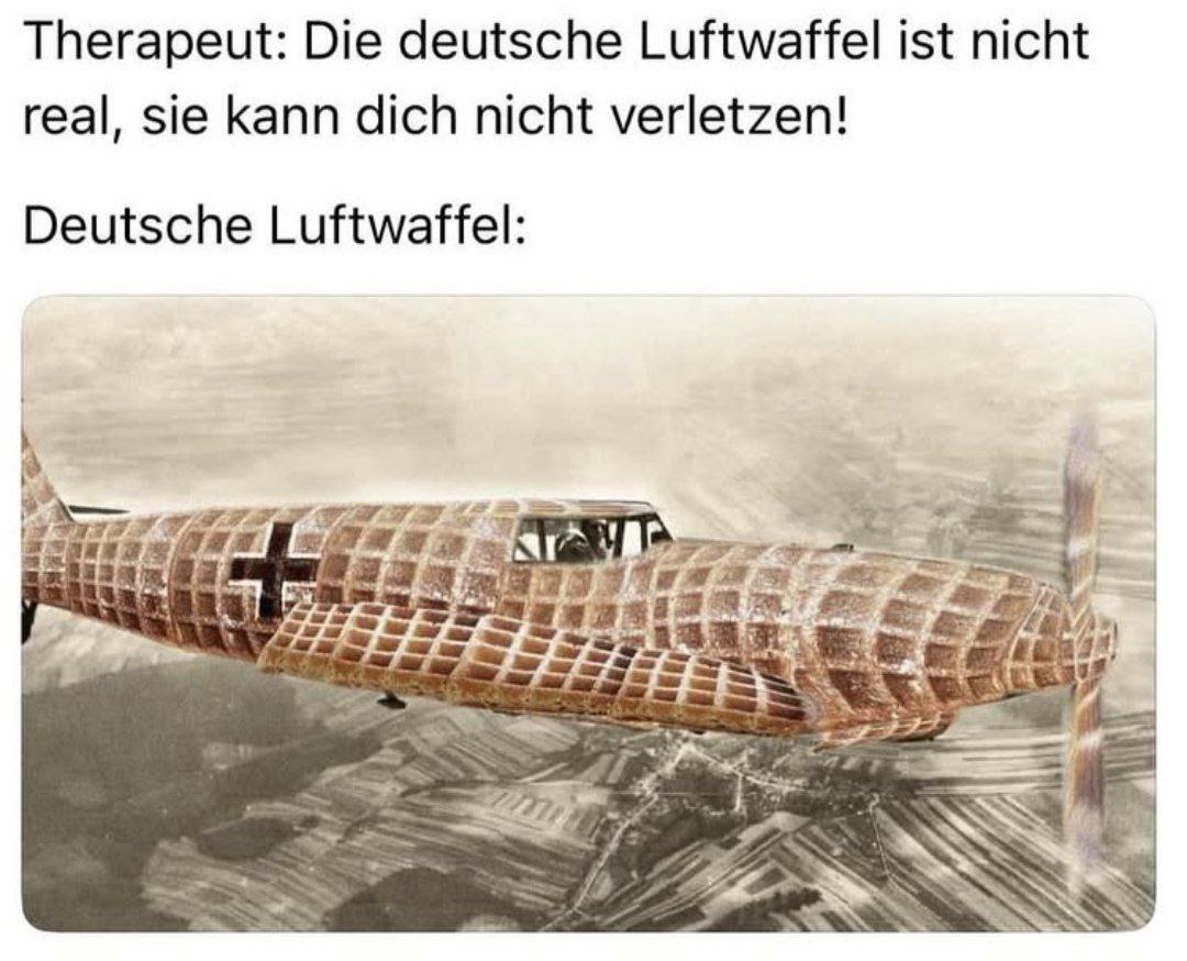 Deutsche Luftwaffel Мем с самолетом из вафель, парящим в небе, как немецкие ВВС