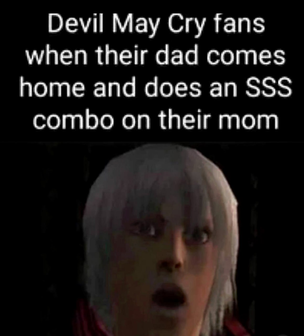 Devil May Cry fans when their dad comes home and does an SSS combo on their mom Мем про фанатов Devil May Cry, удивленных от SSS-комбо своего отца