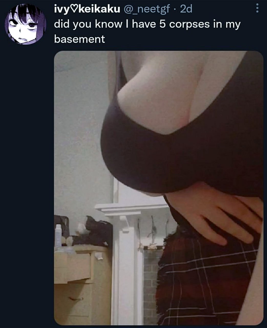 Did you know I have 5 corpses in my basement Девушка отвлекает грудью от жуткого сообщения про трупы в подвале