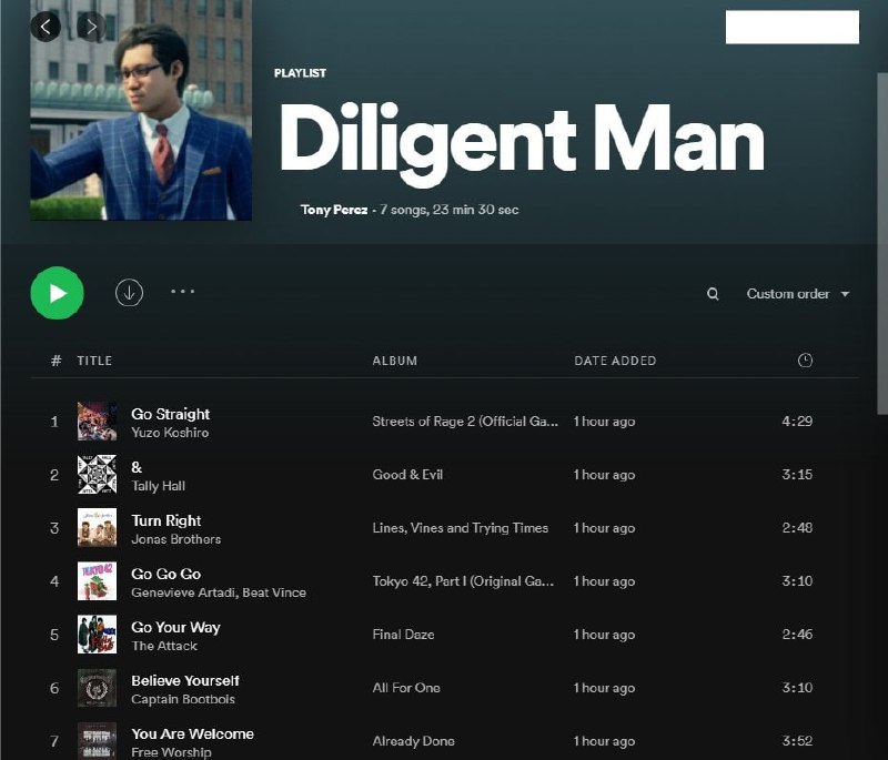 Плейлист Diligent Man Мем с плейлистом Diligent Man в Spotify, на котором изображен Тони Перес