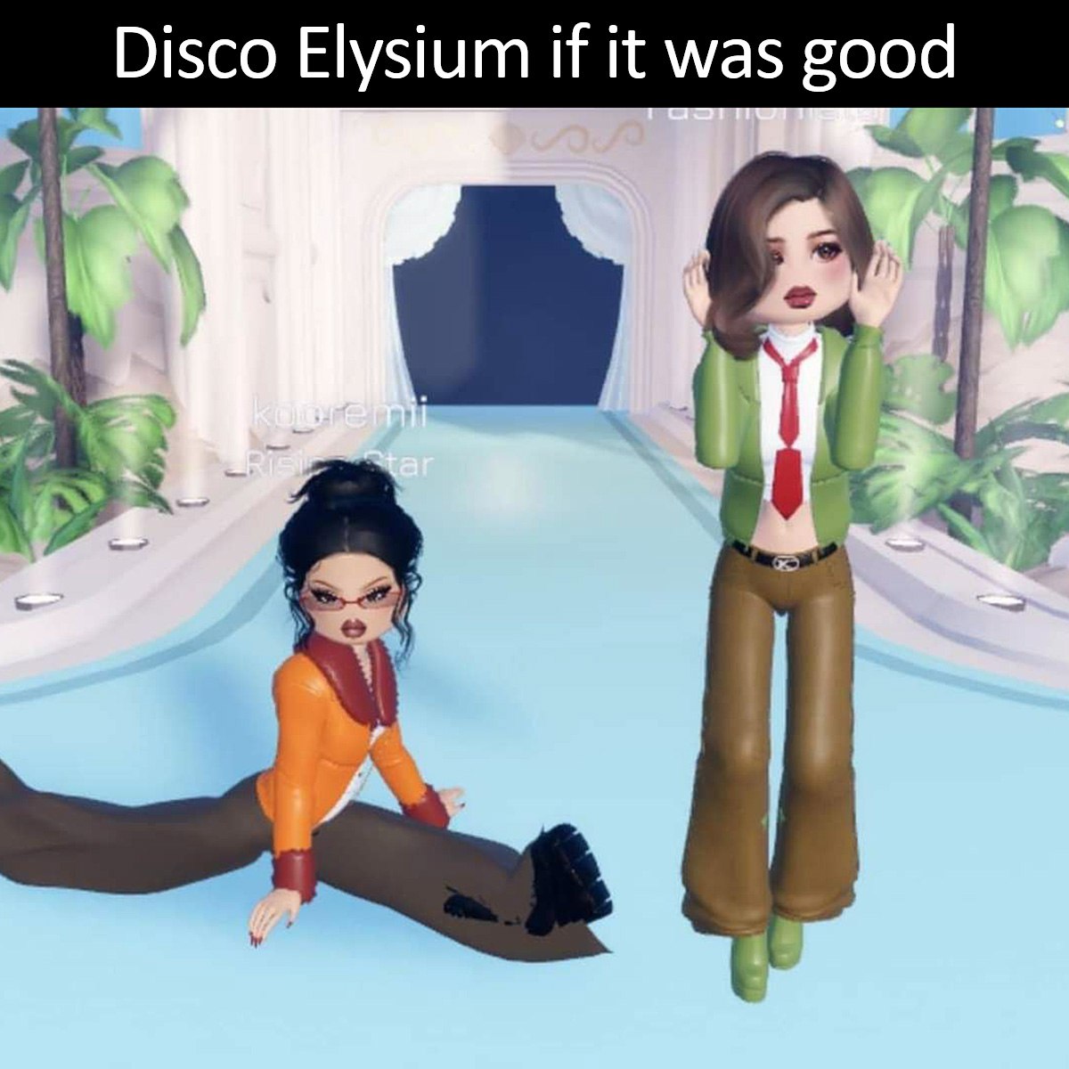 Disco Elysium if it was good Мем «Disco Elysium if it was good» с двумя аватарами из Roblox