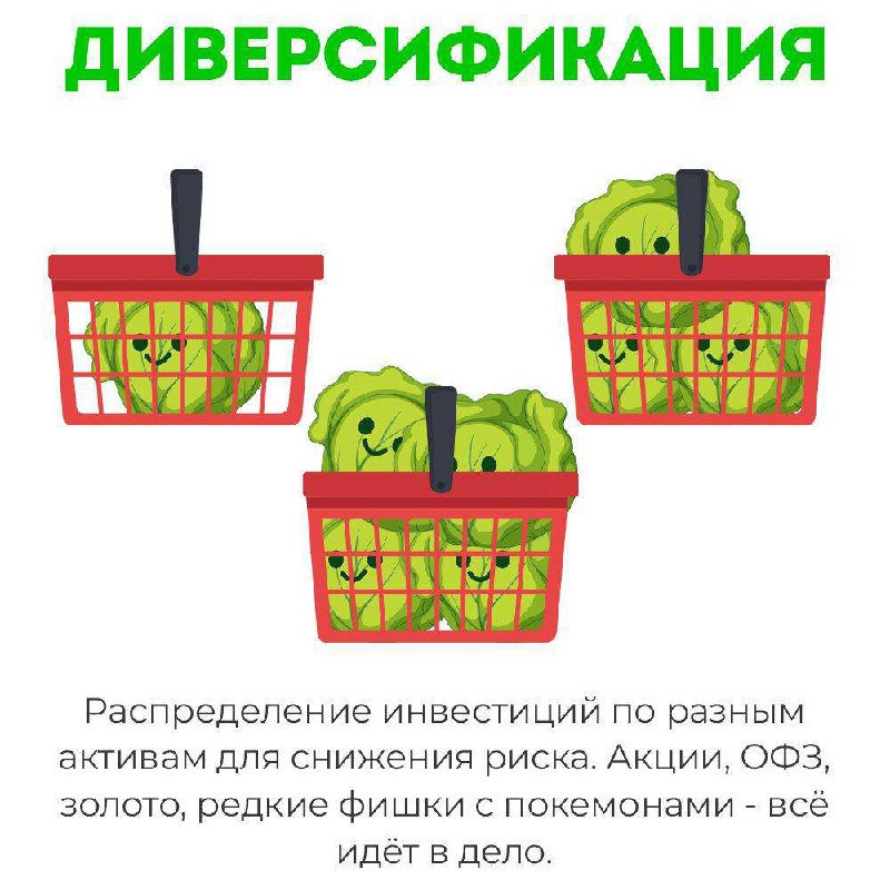 Диверсификация в инвестициях Мем про диверсификацию инвестиций с корзинами капусты