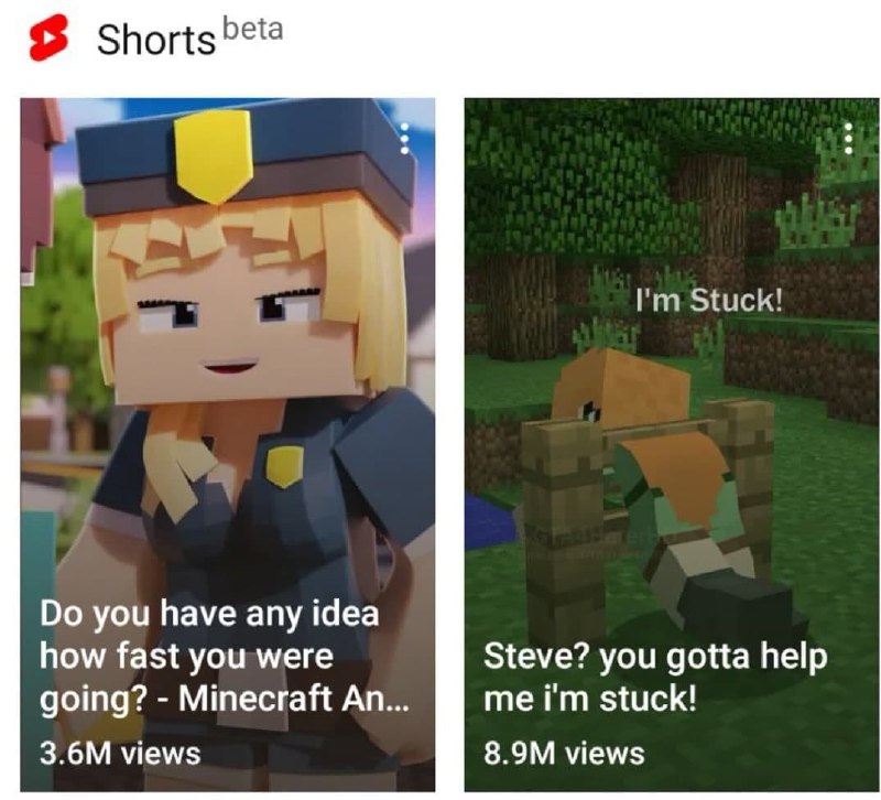 Do you have any idea how fast you were going Мем с девушкой-полицейским и Алекс из Minecraft, застрявшей в заборе, из YouTube Shorts.
