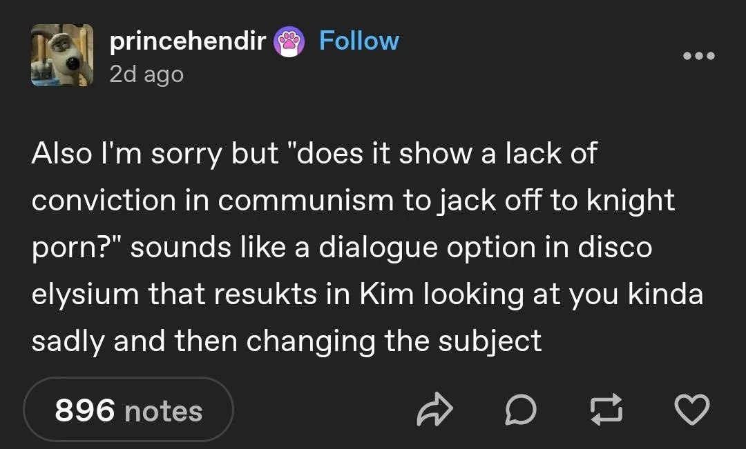 Does it show a lack of conviction in communism to jack off to knight porn? Показывает ли это отсутствие убеждений в коммунизме, если дрочить на рыцарское порно?