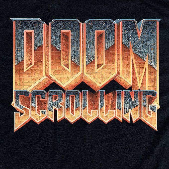 DOOM SCROLLING Надпись DOOM SCROLLING в стилистике логотипа игры DOOM на черном фоне