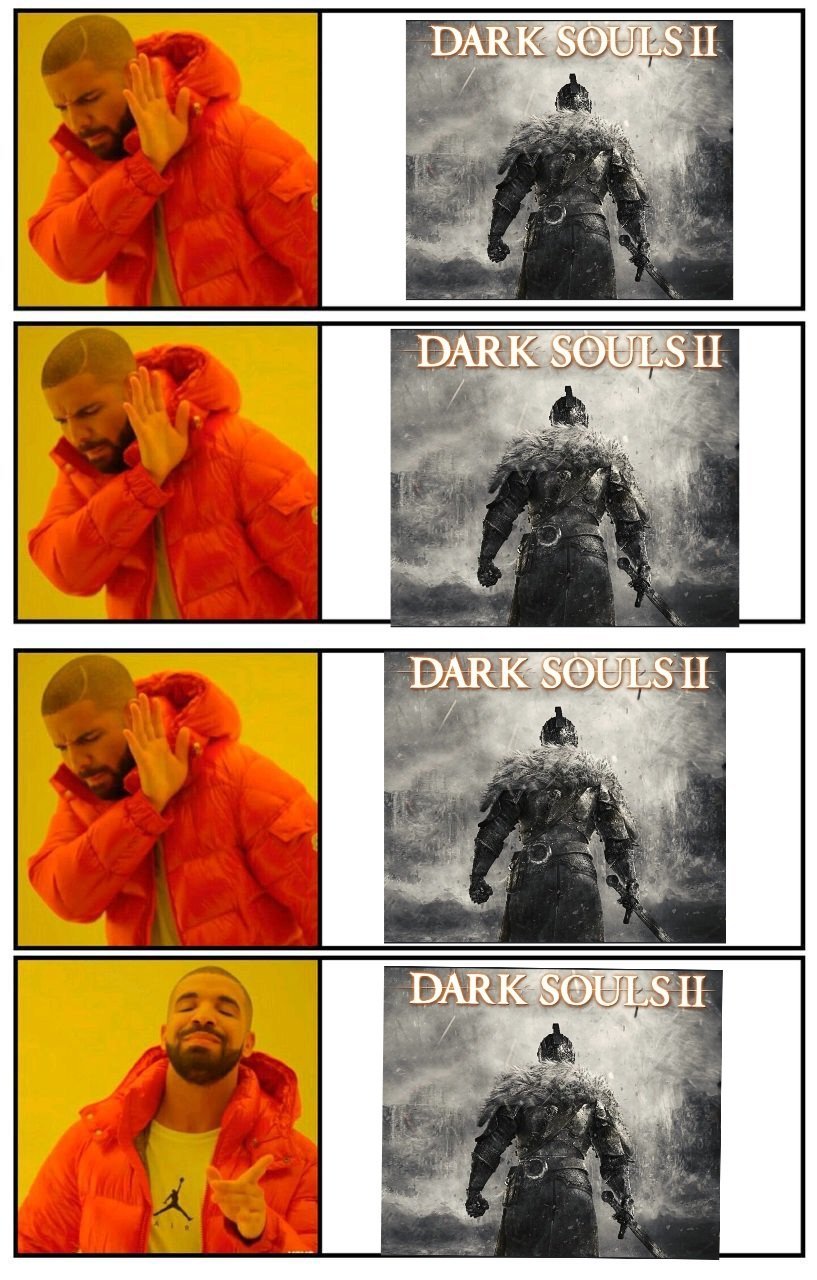 Дрейк не одобряет Dark Souls II Мем с Дрейком, который не одобряет Dark Souls II