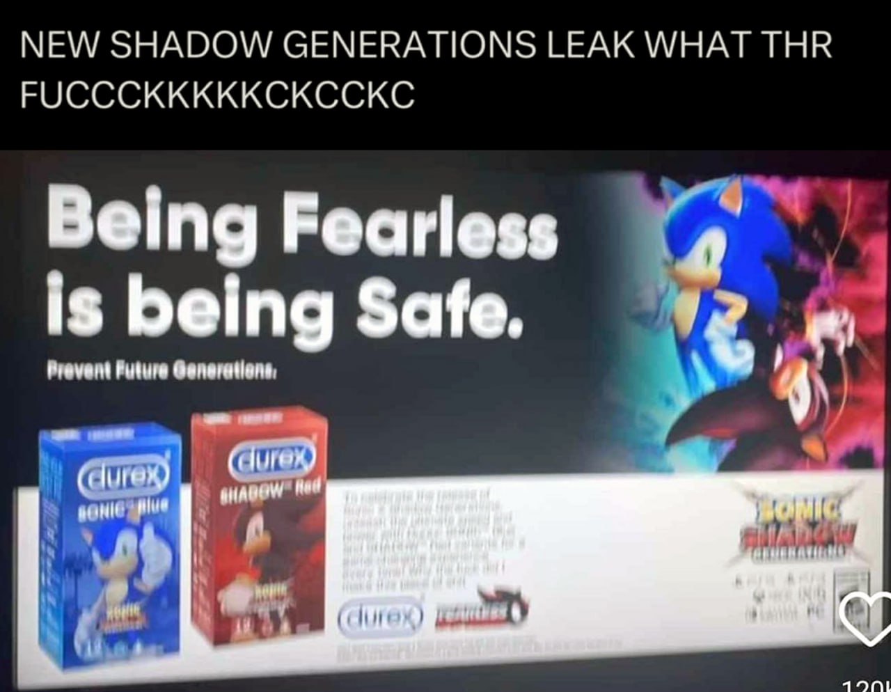 Durex Sonic Shadow Generations Реклама Durex с Соником и Шэдоу и надписью "Being Fearless is being Safe"
