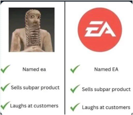 Мем, сравнивающий древнего шумерского бога Эа и игровую компанию Electronic Arts