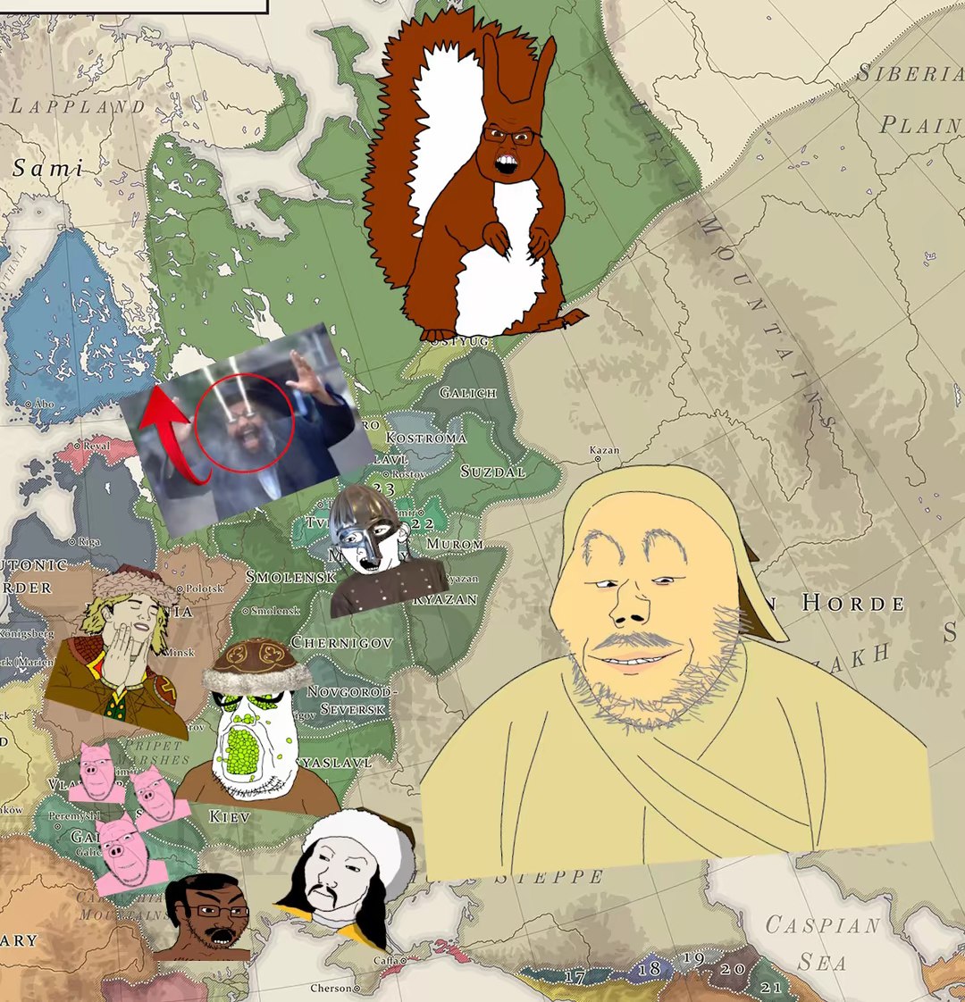 Мемы с белкой, ханом и вояками на карте Восточной Европы