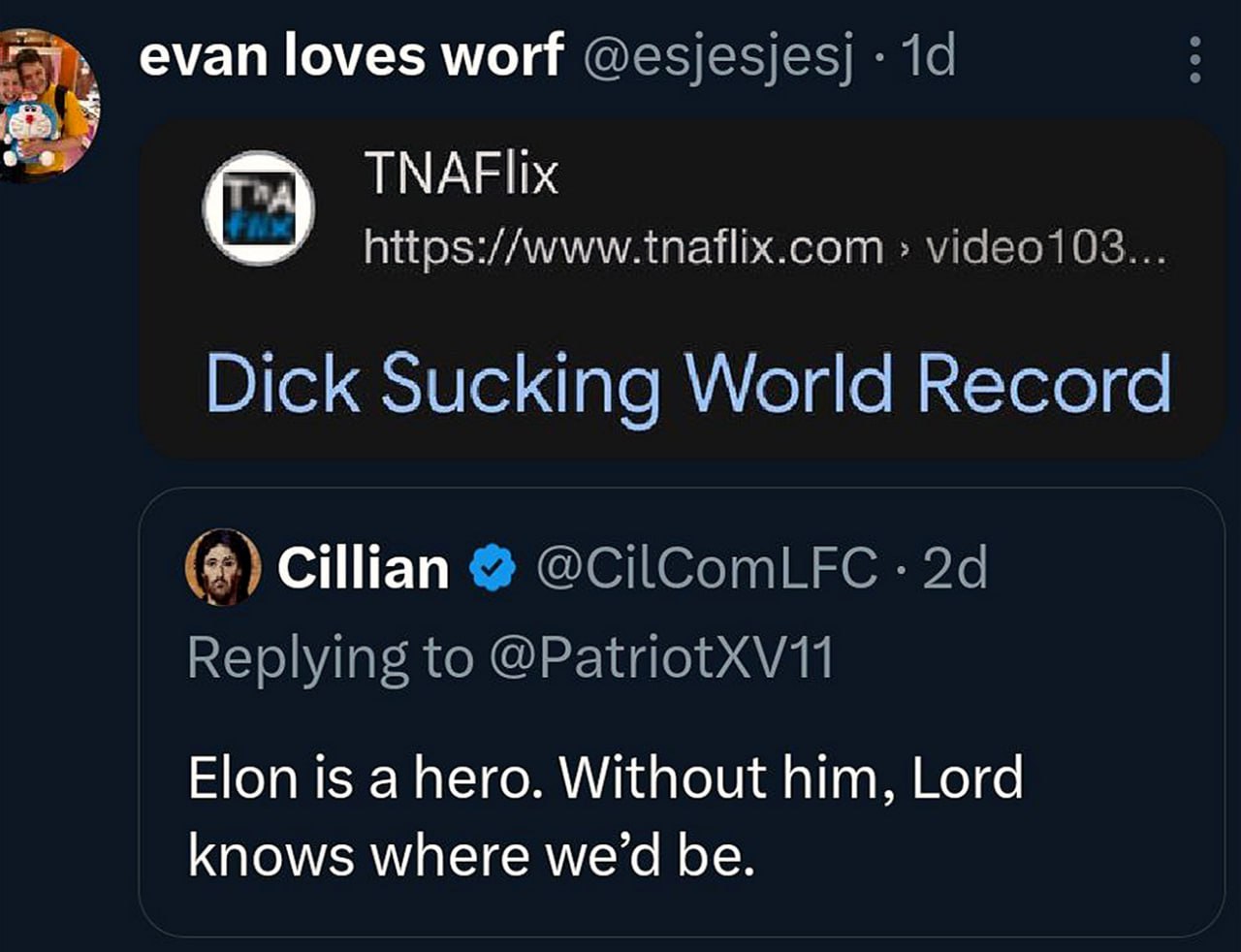 Elon is a hero. Dick Sucking World Record Мем с твитом «Elon is a hero» и ссылкой на видео «Dick Sucking World Record»