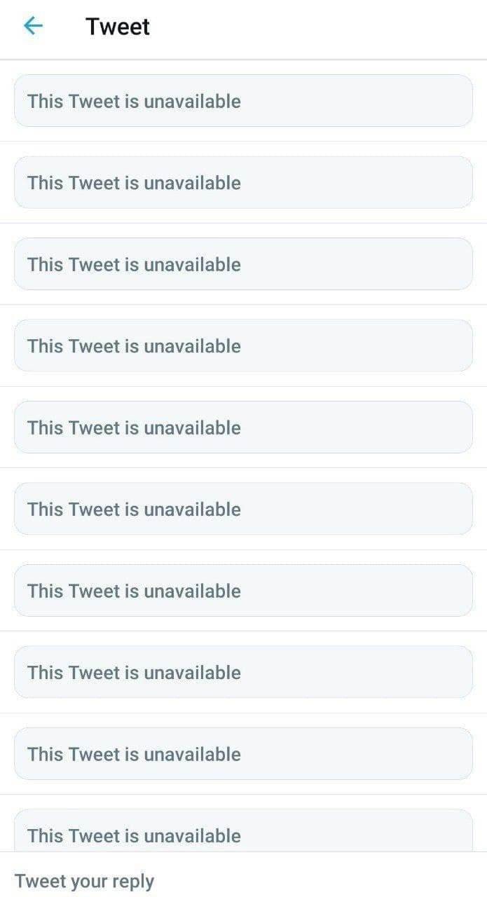 Этот твит недоступен Скриншот из Twitter с повторяющимся сообщением «Этот твит недоступен»
