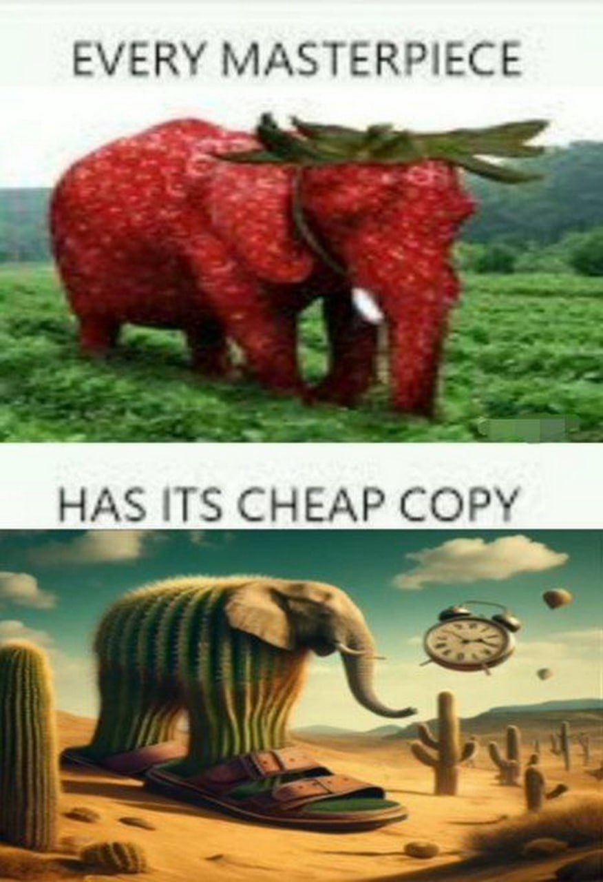 Every masterpiece has its cheap copy Слон из клубники и слон из кактуса