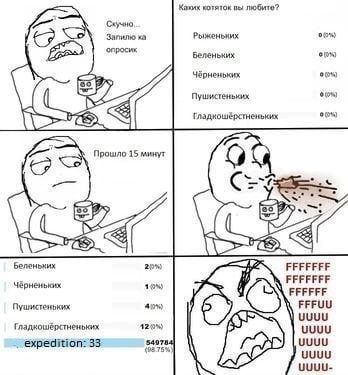 Мем про опрос «Каких котят вы любите» и вариант ответа «expedition: 33»