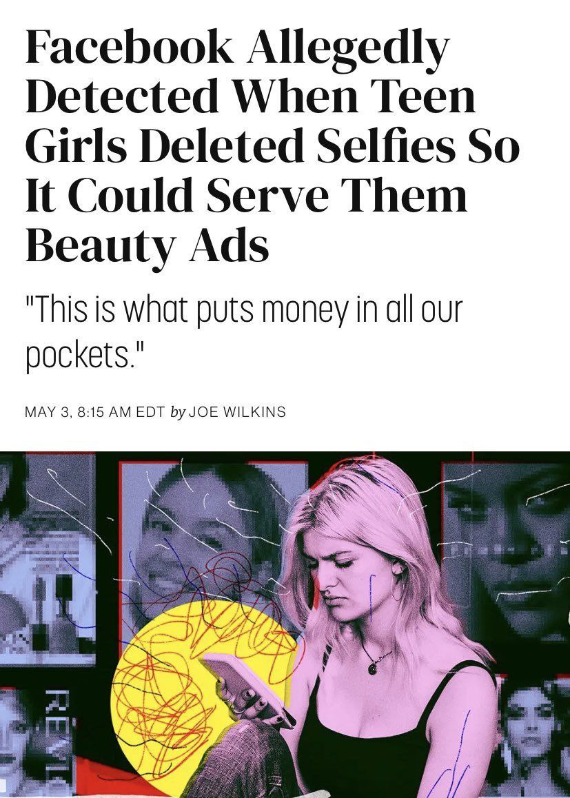 Новость о том, что Facebook использовал удаленные селфи подростков для показа рекламы товаров для красоты