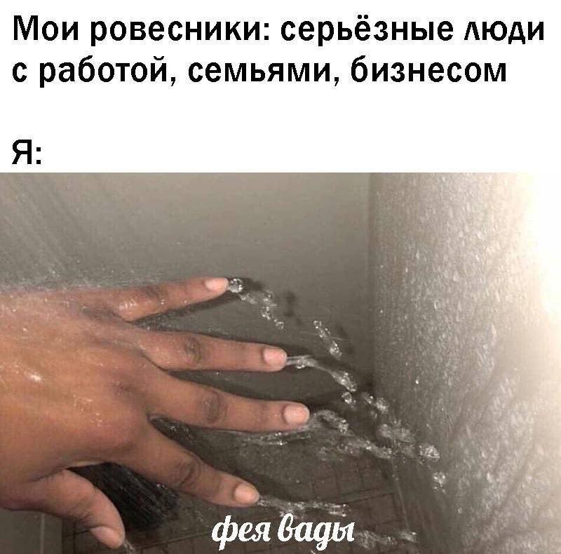 Фея воды Мем про фею воды и ровесников с работой, семьями, бизнесом.
