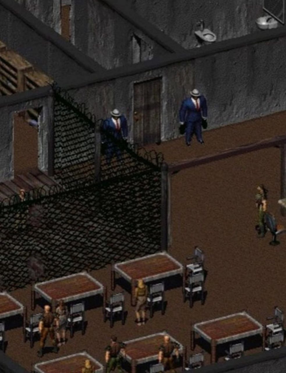 Fallout 2 Сан-Франциско Ред 888 Скриншот из игры Fallout 2, показывающий локацию Red 888 в Сан-Франциско с персонажами и обстановкой бара.