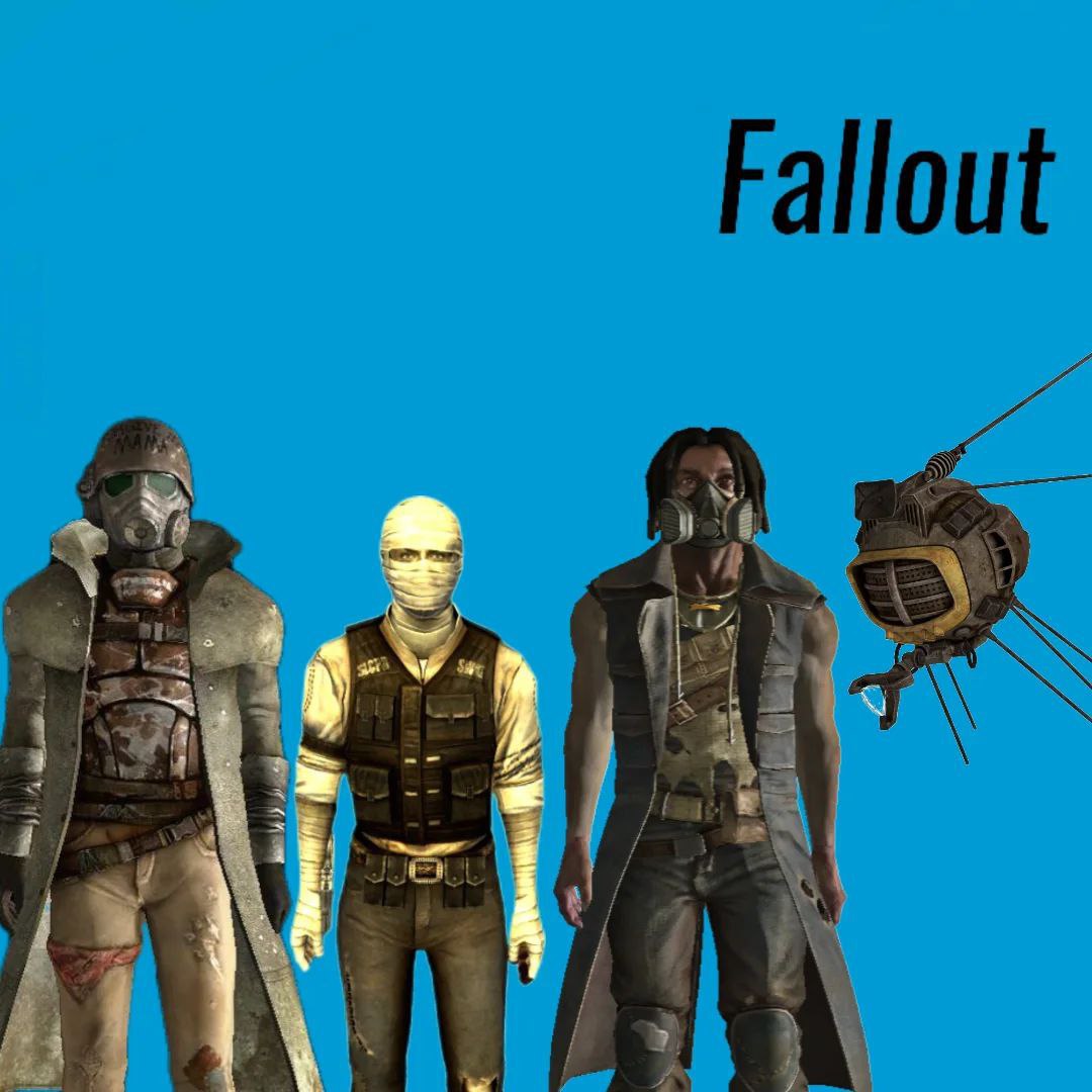 Персонажи Fallout на синем фоне Мем с персонажами Fallout на синем фоне