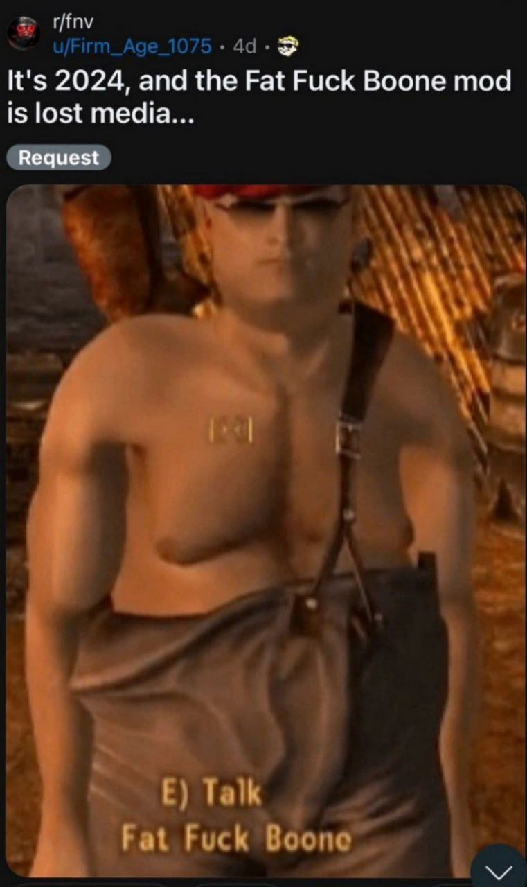 Fat Fuck Boone mod lost media Мод Fat Fuck Boone из Fallout: New Vegas