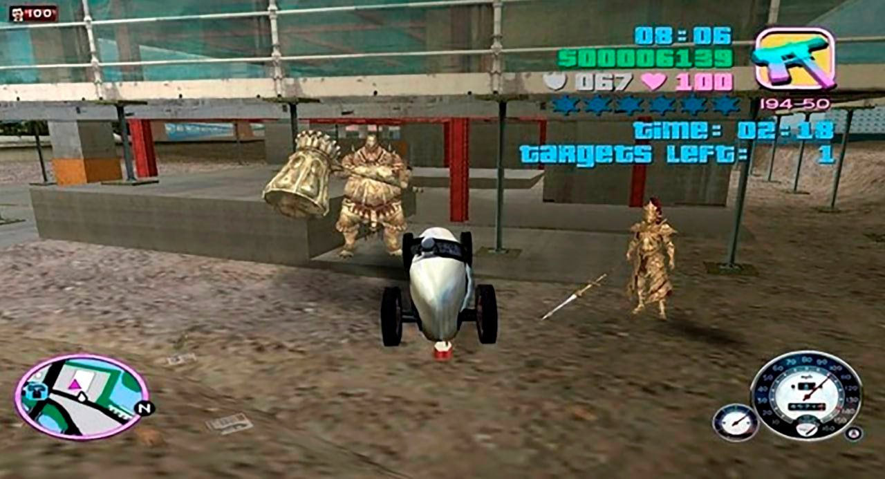 Жирный чувак с молотом в GTA Жирный чувак с молотом и маленькая машинка