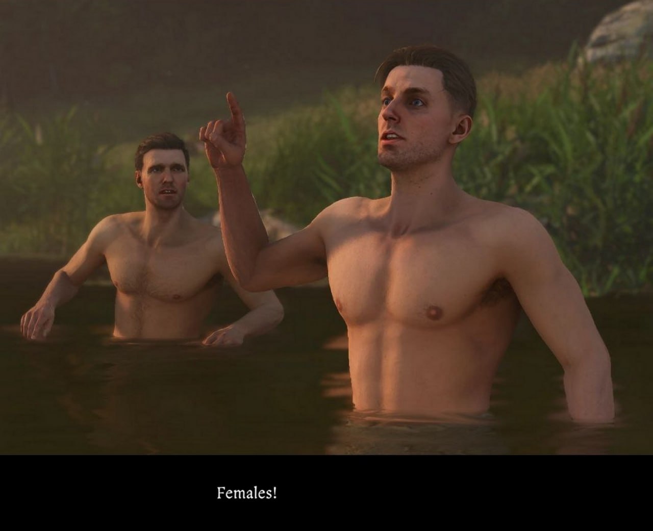 Females! Мужчина указывает пальцем вверх и говорит "Females!"