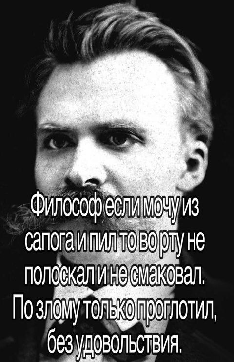 Философ если мочу из сапога и пил Мем с Фридрихом Ницше и цитатой о питье мочи из сапога без удовольствия