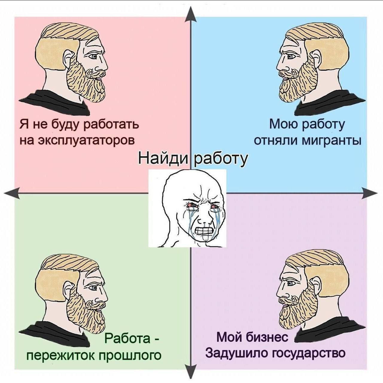 Найди работу Мем про разные точки зрения на поиск работы и состояние отчаяния