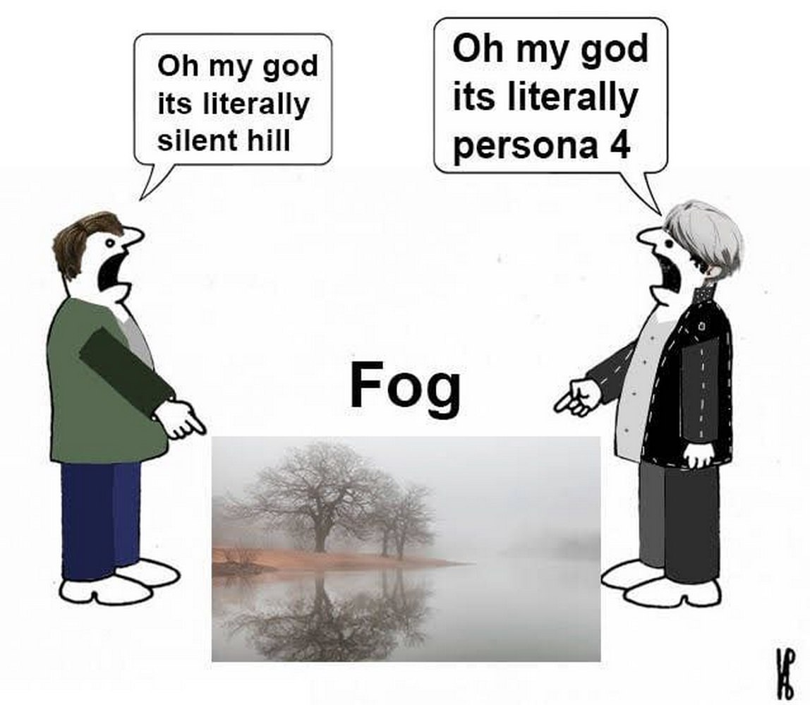 Туман как Silent Hill и Persona 4 Люди, которые ассоциируют туман с видеоиграми Silent Hill и Persona 4.