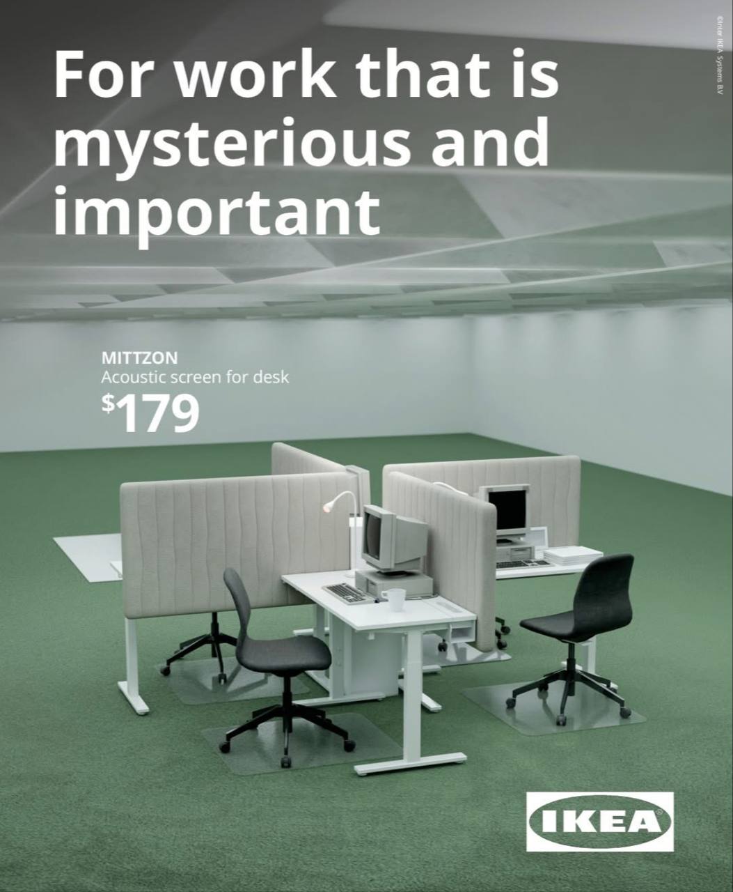 For work that is mysterious and important Мем с рекламой акустических ширм IKEA для таинственной и важной работы