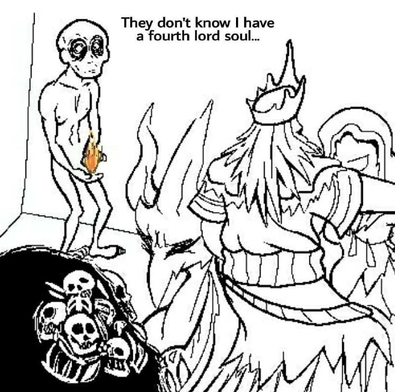 They don't know I have a fourth lord soul Худой персонаж с огнём в руках перед могучими воинами