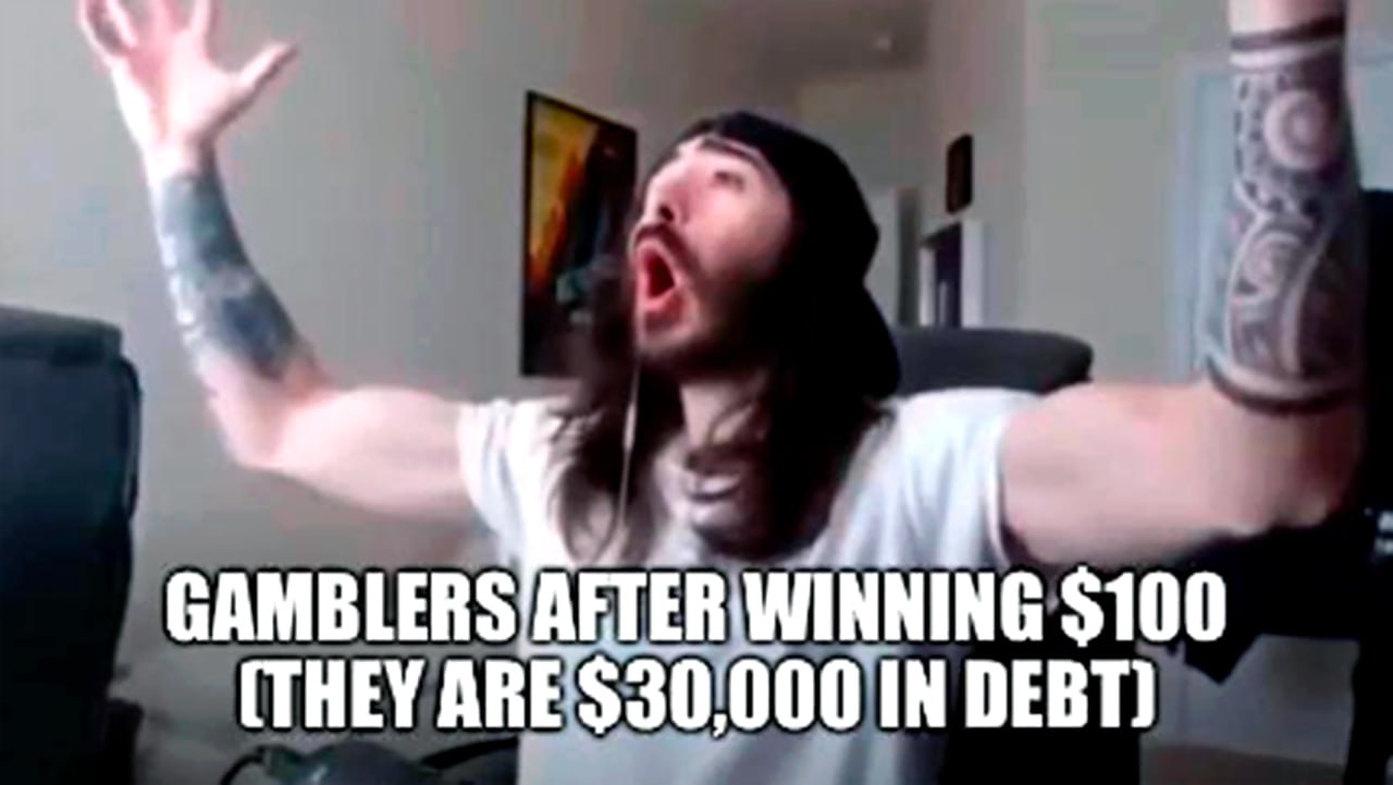Gamblers after winning $100 Игроки после выигрыша 100 долларов, будучи в долгах на 30 000 долларов