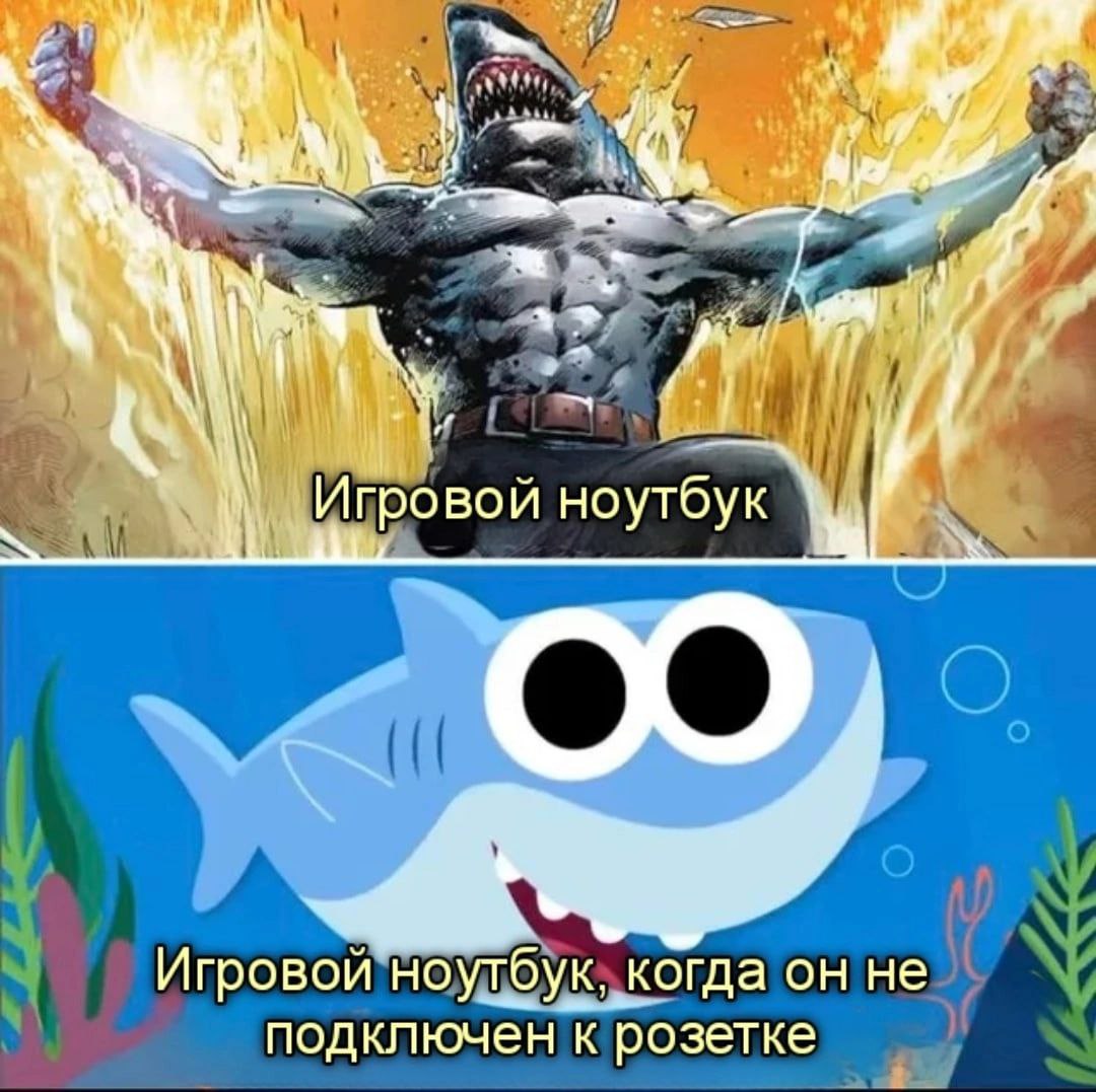 Игровой ноутбук когда не подключен к розетке Мем про игровой ноутбук, который становится слабым, когда не подключен к розетке
